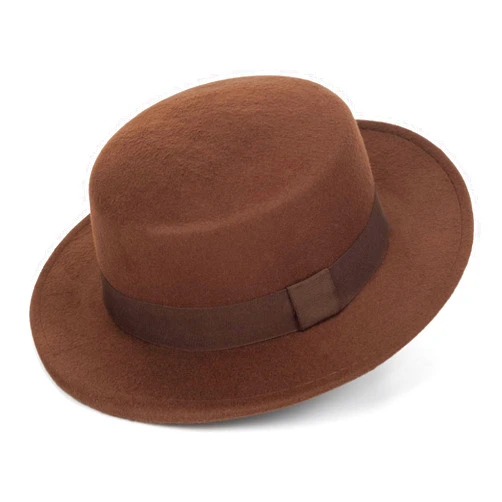 Mawjom Wide-Brim-Felt-Panama-Fedora-Hat with Flat-Top-Pork-Pie Cap for Women Men (Size:M)