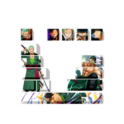 KEYOTIM Computer keyborads PBT Dye Upgrade 68 Keycap Set Profile Keycaps Keyset with Puller for Cherry Mx Gateron Kailh Switch Mechanical Keyboard Japanese Anime Series (12-one Piece Zoro)
