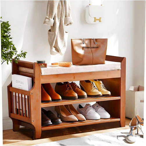 PETKABOO 2 Tier Shoe Bench, Bamboo Shoe Rack Bench, Shoe Storage Bench Organizer for Entryway Hallway Living Room