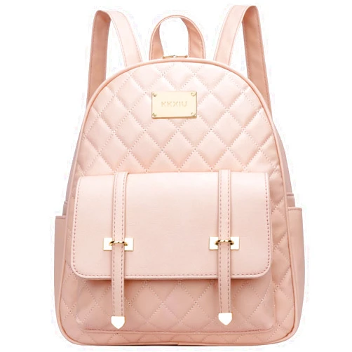 KKXIU Girls Small Backpack Purse Synthetic Leather Quilted Mini Daypack for Women Fashion Bookbag For Ladies (Medium, Pink M)