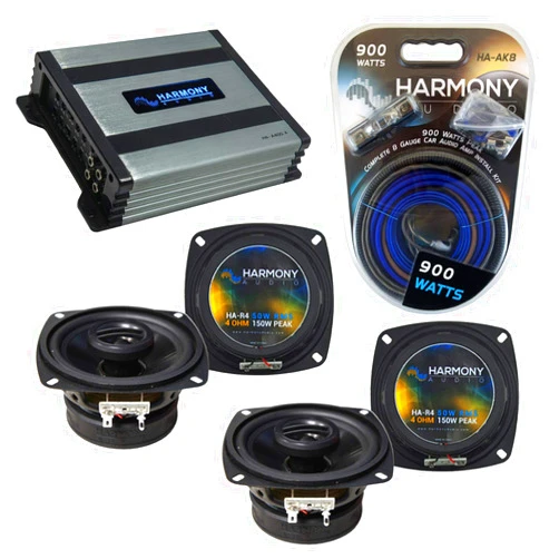 Harmony Audio HA-A400.4 Amp Bundle with (2) HA-R4 Speakers Compatible with Chevy Sprint: ER/Turbo 85-88 OEM Speaker Replacement