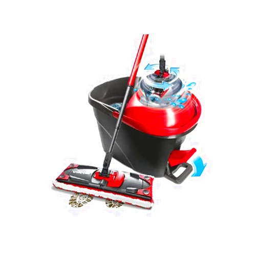 Vileda Ultramax Turbo 2-in-1 Floor Mop Complete Set, Mop with Telescopic Handle, Microfibre Cover and Bucket with Power Spinner, for All Hard Floors, Handle Length 75-130 cm, Eco Packaging
