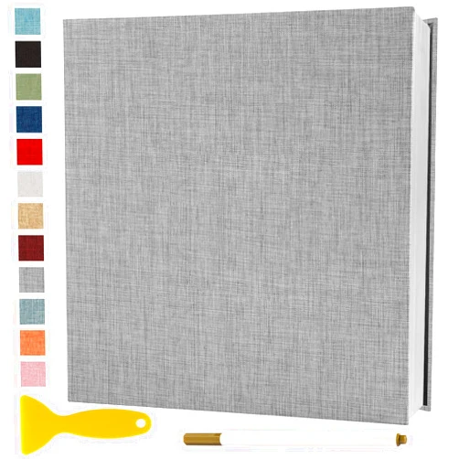 Semfalbuums Photo Album Self Adhesive Pages Scrapbook Magnetic Photo Albums with Sticky Pages for 4x6 5x7 8x10 Pictures Books with A Metallic Pen for Baby Family Wedding 11x10.6 Grey 40 Pages