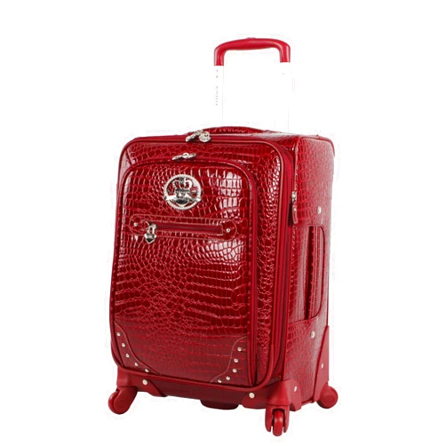 Kathy Van Zeeland Croco PVC Designer Luggage - Lightweight Expandable 20 Inch Carry on Suitcase for Women - Small Durable Bag with 4-Rolling Spinner Wheels (Burgundy)