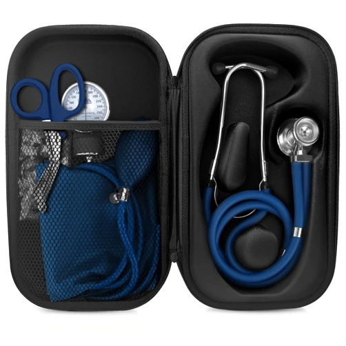 ASA TECHMED Medical Starter Kit - Stethoscope, Durable Blood Pressure Monitor, and EMT Shears and Protective Carrying Case Ideal for Healthcare Professionals, Navy Blue