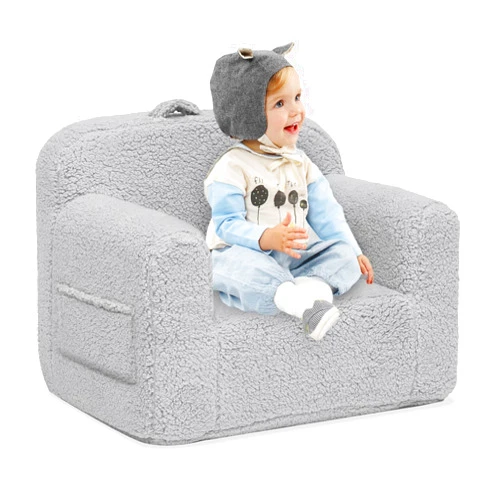 Gottkesoch Kids Chairs for Toddler, Comfy Sherpa Toddlers Chair, Kid Couch Reading Armchairs for Boys and Girls Playroom (Light Grey)