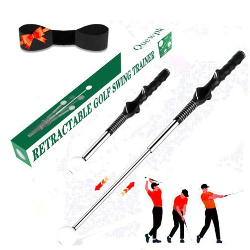 Quewpk Retractable Golf Swing Trainer – Golf Grip Trainer with Arm Band for Right-Handed Golfers, Grip Correction & Swing Click Feedback Training Aid, Indoor & Outdoor Practice, Golf Gifts for Men