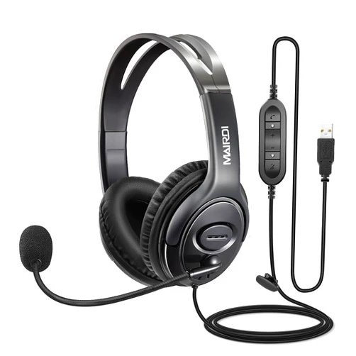 MAIRDI USB Headset with Microphone for PC, Computer Headset with Mic Noise Canceling for Laptop Teams Zoom Office Work Call Center Business Softphone, Dictation Headset for Dragon Naturelly Speaking