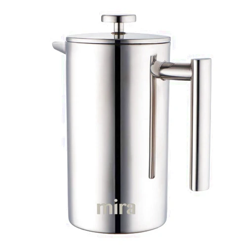 MIRA 34 oz Stainless Steel French Press Coffee Maker with 3 Extra Filters | Double Walled Insulated Coffee & Tea Brewer Pot & Maker | Keeps Brewed Coffee or Tea Hot | 1000 ml