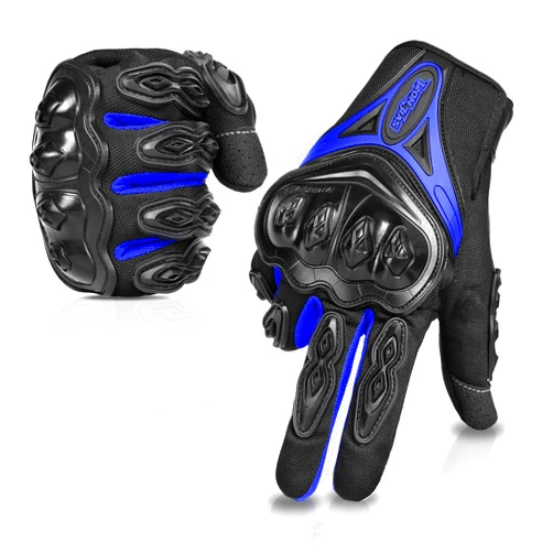 IRON JIA'S Motorcycle Gloves Full Finger Durable for Road Racing Bike Summer Spring Powersports Support Touch Screen Blue- XL