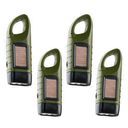 TOCH 4-Pack Hand Crank Solar Powered Flashlight LED Flashlight Emergency Lights for Outdoor Sports Hiking Campings