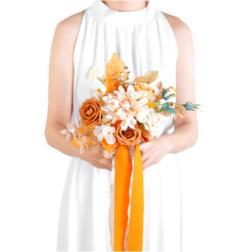 BENCENTRE Boho Wedding Bouquet for Bride Bridesmaid, Terracotta Wedding Bouquet,Small Wedding Bouquet,for Marriage Proposal Party and Wedding Ceremony,Anniversary,Artificial Flowers