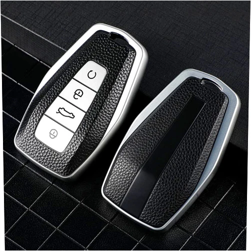 QZSMF Leather TPU Car Key Cover Case, for Geely Coolray X6 X7 EX7 Geometry C Emgrand Global Kulrey Hawk GX7 Okavango NL3 SUV GT GC9