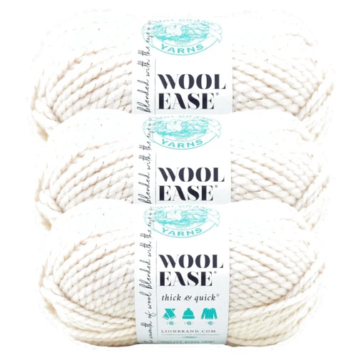 Lion Brand Yarn Wool-Ease Thick & Quick Yarn, Soft and Bulky Yarn for Knitting, Crocheting, and Crafting, 3 Pack, Starlight