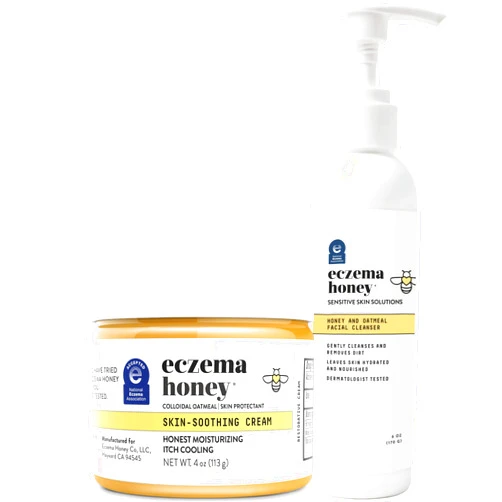 ECZEMA HONEY Original Skin-Soothing Cream & Oatmeal Facial Cleanser - Bundle for Sensitive & Dry Skin - Cruelty Free