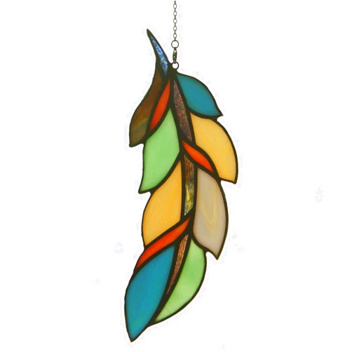 QIZFEV Handmade Stained Glass Feather Sun Catcher Window Decoration for Tiffany Art Lover