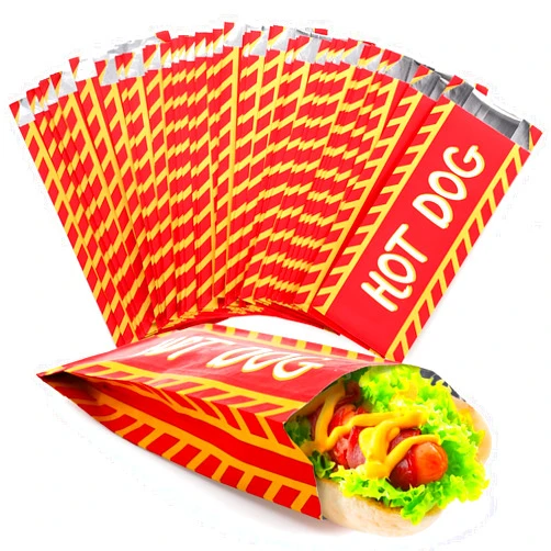 ZEAYEA 200 Pack Hot Dog Wrappers, Foil Lined Hot Dog Sleeves, Grease Resistance Disposable Hot Dog Bags for Party, Snack Bars, Food Truck, Take Out, Concession Stand