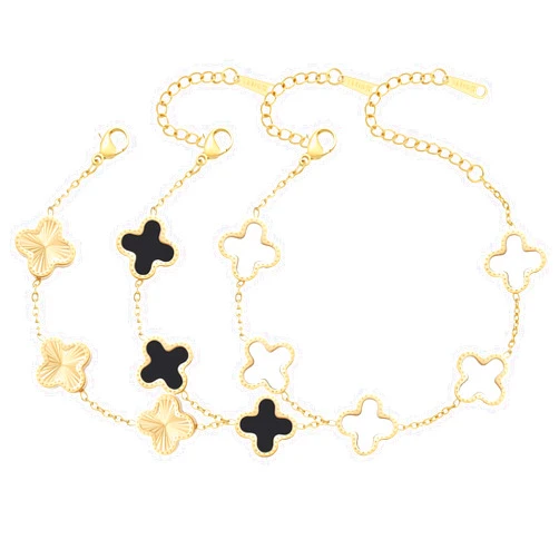 AIPPK 18K Gold Plated Clover Bracelet Set for Women Fashion Simple Four Leaf Lucky Flower Bracelets Jewelry Gifts for Women 3Pcs