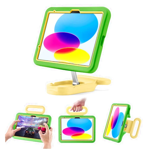LeiJue Kids Case for ipad 10th Generation 10.9 Inch 2022/Air 6th Gen,Adjustable Portrait/Landscape Stand/Drop Proof with Handle,Child Friendly Case for iPad Air 11 Inch Case 2024 (6th Generation) (Green)