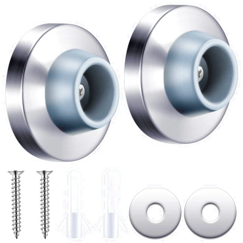Hotop Concave Door Stopper Wall Door Bumper Stainless Steel Wall Protector Door Stops Wall Mount Flush Bumper with Grey Rubber Concave Door Knob Stopper (Silver,2 Pieces)