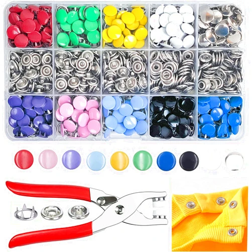 GTAAOY 800PCS Metal Snaps Buttons with Fastener Pliers Press Tool Kit Perfect for DIY Crafts Clothes Hats and Sewing, Snap Button Fasteners Kit for Clothing Sewing(200 Sets,10 Colors,9.5mm)