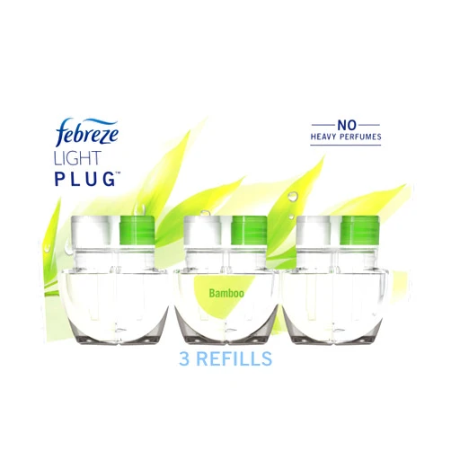 Febreze LIGHT Fade Defy PLUG Air Freshener, Bamboo, (3) .87 oz Oil Refills