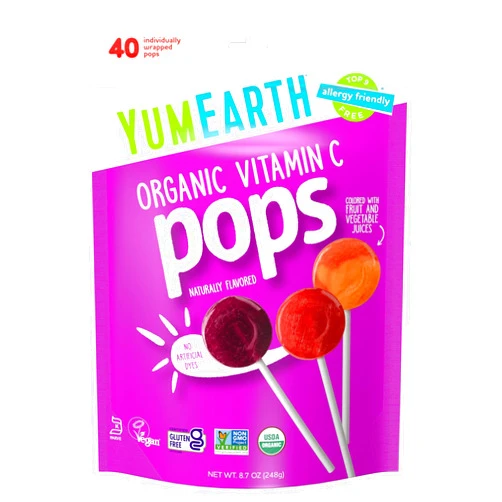 YumEarth Organic Vitamin C Pops Variety Pack, 40 Fruit Flavored Favorites Lollipops, Allergy Friendly, Gluten Free, Non-GMO, Vegan, No Artificial Flavors or Dyes