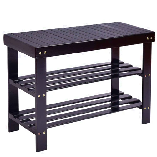 MAXMYE 3 Tier Shoe Rack Bench, 90cm Strip Pattern Bamboo Stool, 35.43