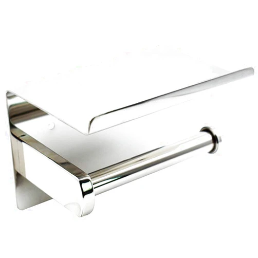 CHLDDHC Toilet Roll Holder, Tissue Holder with Shelf, Wall Mounted Polished Stainless Steel Bathroom Toilet Paper Roll Holder