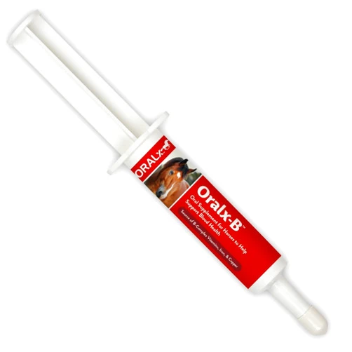Oralx-B High-Potency B-Vitamin Complex and Chelated Mineral Booster. Nutritional Supplement for Hard-Working Horses. Oral Paste in Easy-Dose Syringe. Guaranteed Analysis. Made in USA.