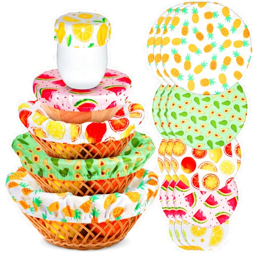 Aedida 20 Pieces Summer Style Bowl Covers Reusable Fabric Stretch Covers for Bowls Fruit Style Elastic Food Storage Covers Cloth Dish Covers for Food Container Covers for Kitchen Jar Lids Wrap, Multiple Size