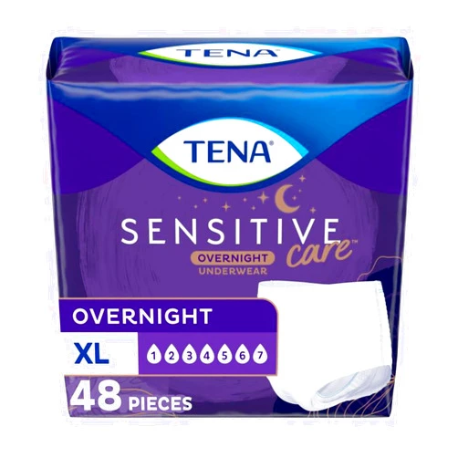 TENA Sensitive Care Incontinence Overnight Underwear for Women, Disposable, XLarge, 48 count (4 Packs of 12)