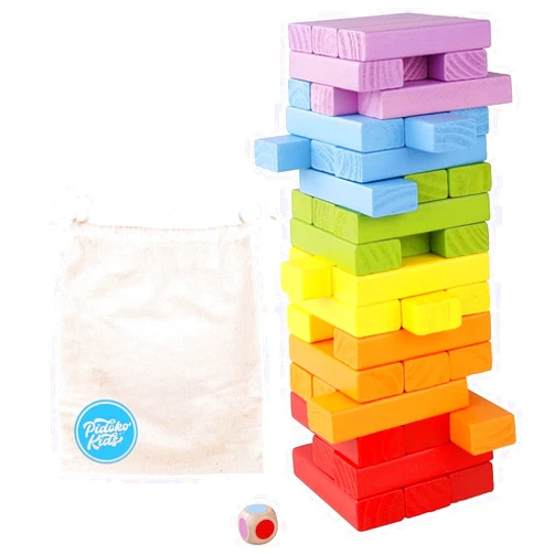 Pidoko Kids Wooden Stacking Building Blocks (49 Pcs) - Colorful Tumbling Blocks Board Games for Family Game Night - Montessori Toys Gifts, Includes Storage Bag