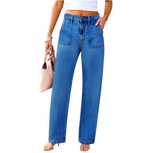 LOOKUB Womens Wide Leg Jeans - Deep Front Pockets High Waisted Jeans, Stretchy Baggy Straight Leg Jean for Women