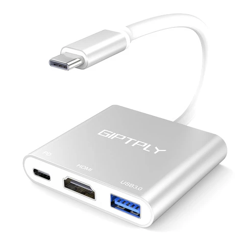 GIPTPLY USB C to HDMI Adapter, 3-in-1 USBC Digital AV Multiport Adapter, USB Type C Converter to 4K@30Hz HDMI, USB 3.0, 100W PD for MacBook Pro/Air,iPad Pro Chromebook,Acer,HP,Dell,Surface,Samsung