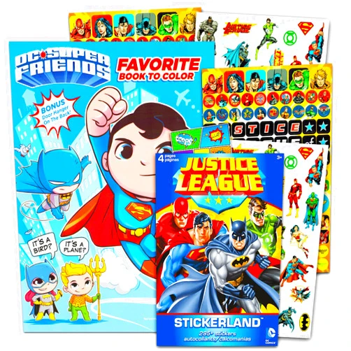 DC Studios DC Justice League Coloring Book Bundle with Over 295 Stickers Specialty Separately Licensed GWW Reward Sticker ~ Batman Superman and More