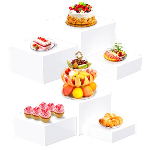 Cakitte Buffet Risers, Food Risers for Buffet Table, Display Stand Shelf for Catering Dessert Collectibles Jewelry Figures Show, Acrylic Cube Display Nesting Risers with Hollow Bottoms 6PCS White