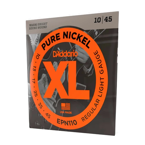D'Addario Guitar Strings - XL Pure Nickel Electric Guitar Strings - Round Wound - Warm, Bright, Vintage Sound - EPN110 - Regular Light, 10-45