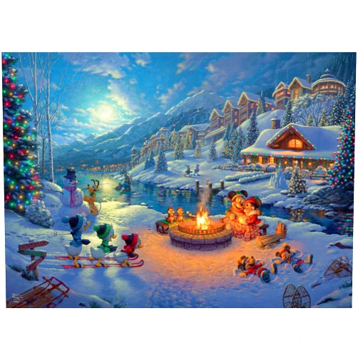 Ceaco - Thomas Kinkade Disney Holiday 1000 Piece Jigsaw Puzzle, Mickey and Minnie Christmas Lodge