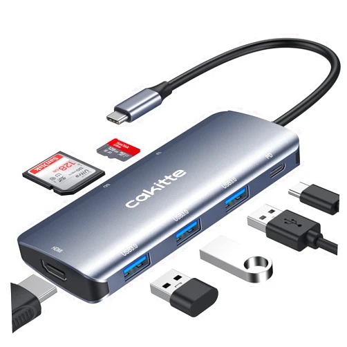 Cakitte USB C Hub, 7-in-1 USB C to HDMI 4K@60HZ, Multiport Adapter with 3 High-Speed USB 3.0 Ports, SD/TF Card Reader, Support 100W PD, Type-C Hub HDMI Adapter for Mac, MacBook Pro, Laptop, etc