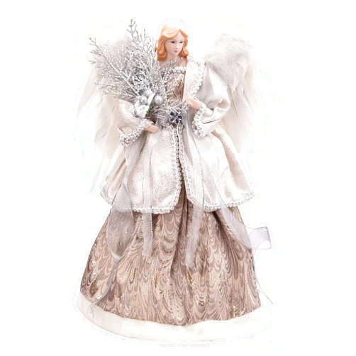 GEDLIRE 16 inch Christmas Angel Tree Topper, Brown Angel Treetop with Luxury Feather Wings, Christmas Tree Top Decorations Ornament Flying Angel Fairy Goddess Figurine, Holidays Indoor Home Decor
