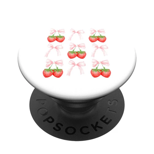 Whimsical Coquette Creations: Pastel Dreams & More Sweet Strawberry Bow Delight PopSockets Adhesive PopGrip