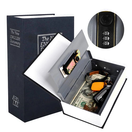 BeBesta Diversion Book Safe with Combination Lock(2.2''D*4.6''W*7''H),Money Hiding Box,Collection Box,Dictionary Diversion Metal Safe Lock Box (Black Small)