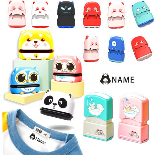 Anlewo Personalized Name Stamp for Kids Clothing, Custom Name Tag Labels Stickers Stamps Baby Clothes Nursery Permanent Fabric Markers, 13 Styles&36 Icons