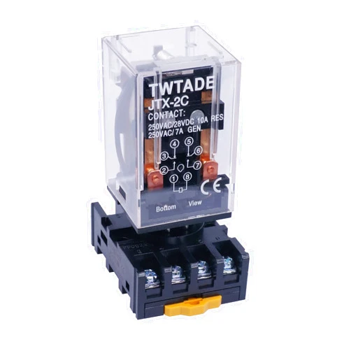 TWTADE/JTX-2C, MK2P-I DPDT Power Relay with Plug-in Terminal Socket Base, DC 24V Coil, 8 Pin 2NO 2NC DC 24V