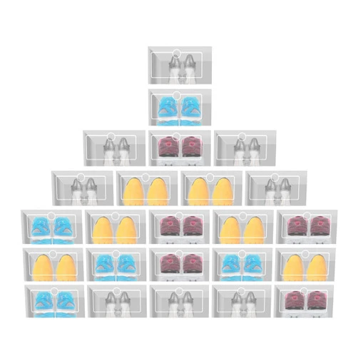 SHNORM Transparent Shoe Storage Box - Folding Large Size Cabinet Unit Easy Assembly, Stackable Shoe Storage Box with Lid for Women/Men (24/12/6Pcs) (#2:24Pcs with Lid, White)