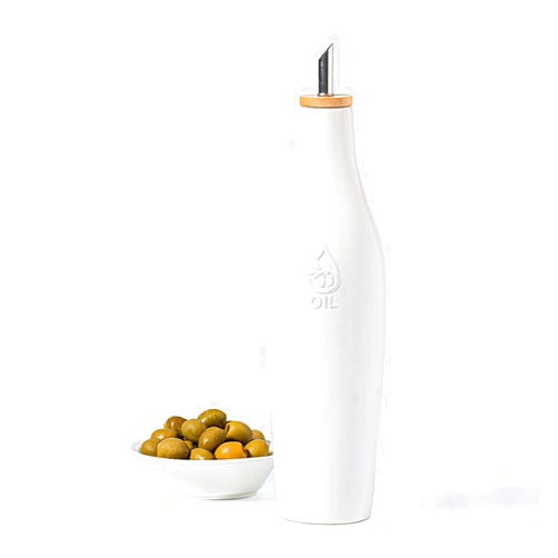 MIKIGEY Olive Oil Dispenser, Large Capacity 17 Ounce Ceramic EVOO Oil and Vinegar Dispensing Bottle, Oil Dispenser Bottle for Kitchen, Off-White