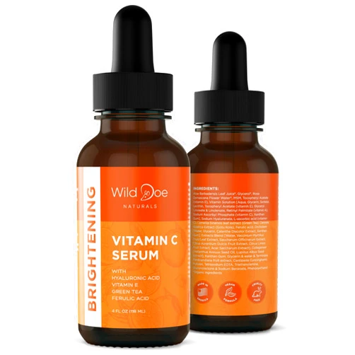 Wild Doe Naturals Vitamin C Serum for Face with Hyaluronic Acid - Firming Anti Aging Serum, Pore Minimizer, Acne Scars and Dark Spot Remover for Face - Vitamin C facial serum + Ferulic Acid, Vitamin E, Green Tea -4 oz