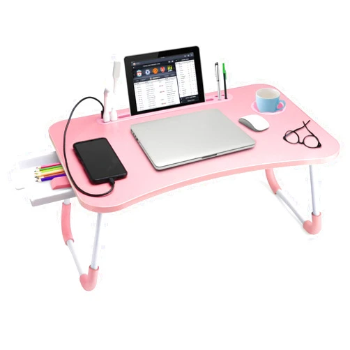 Slendor Laptop Desk Laptop Bed Stand Foldable Laptop Table Folding Breakfast Tray Portable Lap Standing Desk Reading and Writing Holder with Drawer for Bed Couch Sofa Floor