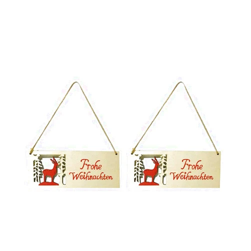 Amosfun 2pcs Wooden Christmas Signs Frohe Weihnachten Letter Signs with Reindeer Xmas Tree Decoration Rustic Hanging Christmas Ornaments Xmas Holiday Party Supplies